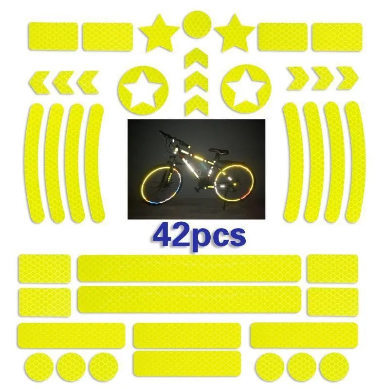 Sheet of bicycle reflective safety tape with a geometric grid pattern in one of four colour options.