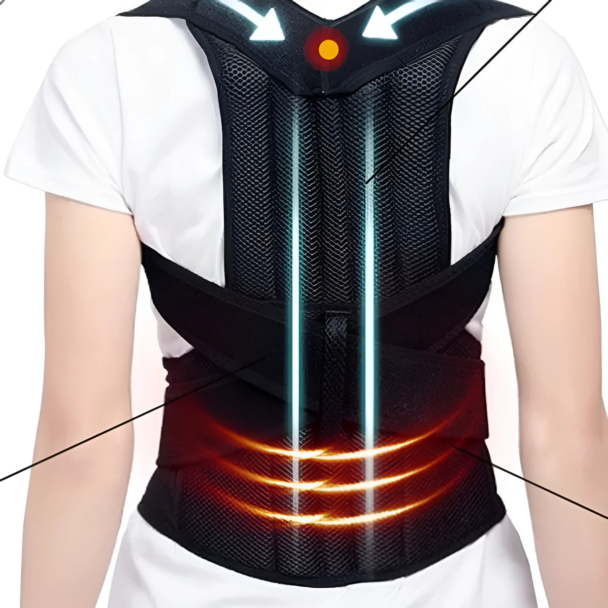 Black spine bending posture corrector with nano-carbon titanium keel, breathable mesh and Velcro fastening, sizes S to 4XL