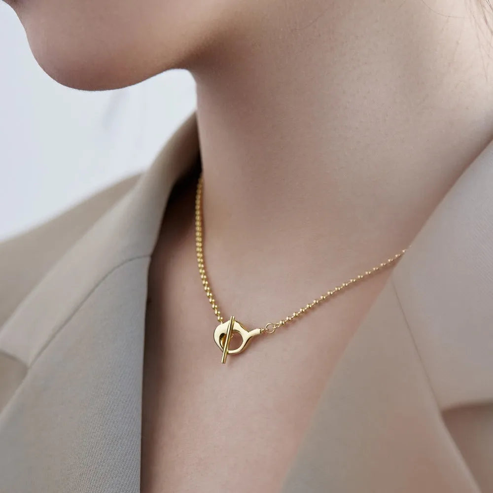 925 silver round beads clavicle chain necklace with geometric pendant electroplated finish for women