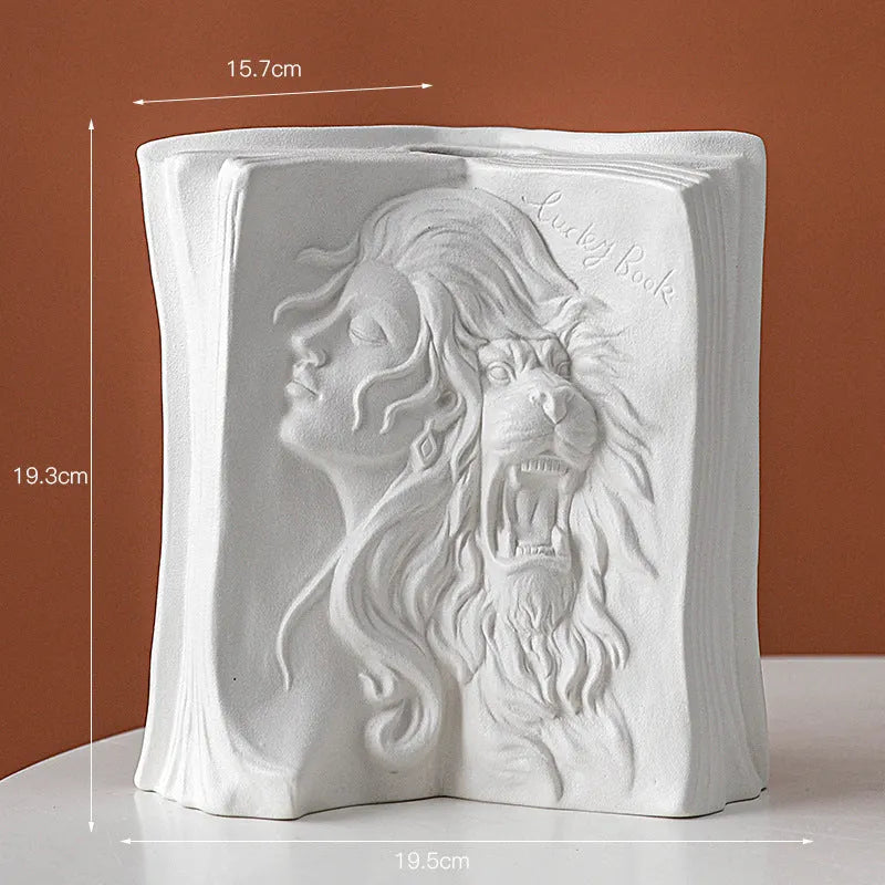 Ceramic book stand with glazed surface in one of four artistic designs: lover, dancer, beauty and beast, or brushed face