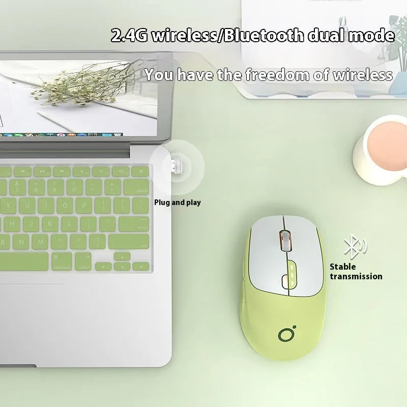 Mute wireless Bluetooth computer mouse in matcha green colour showing compact design