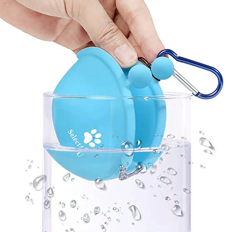 Yellow silicone dog treat storage bag with hook and loop closure measuring 9cm