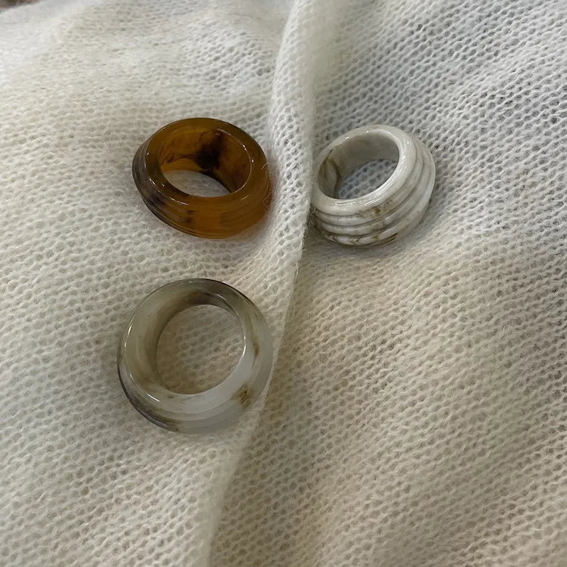 Chinese style irregular geometric resin wide ring in brown colour options
