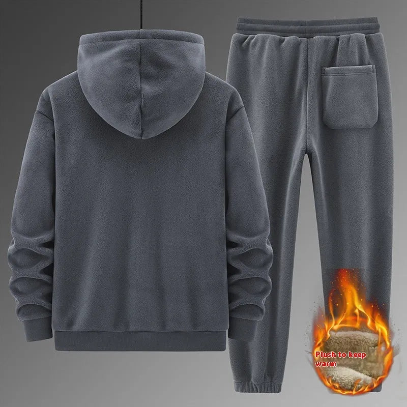 Men's grey cashmere blend hooded sports suit with matching trousers for casual athletic wear