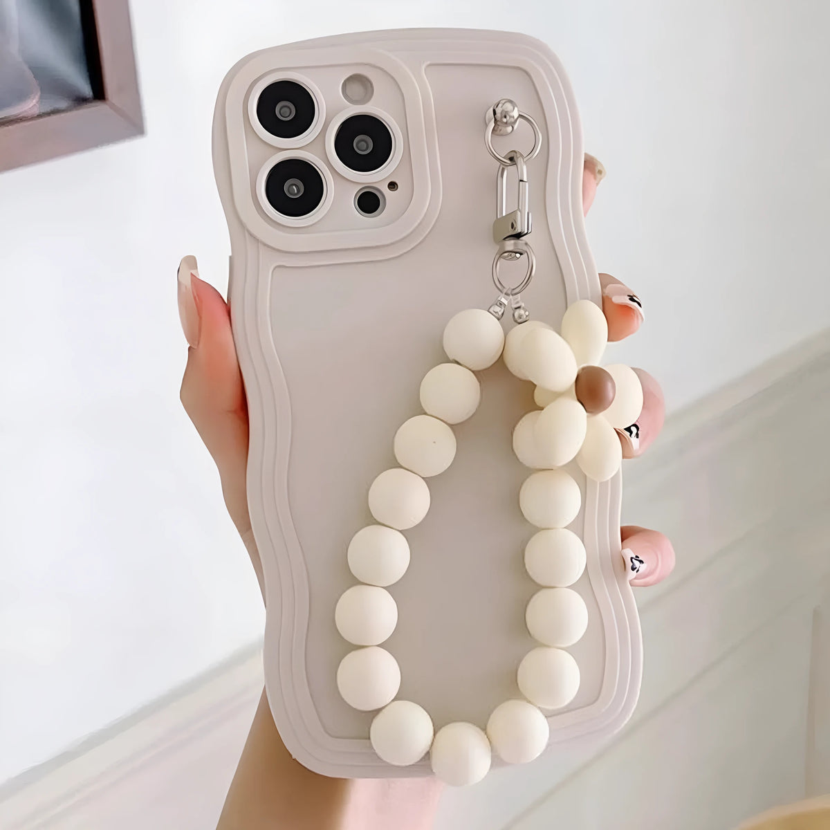 White Little Flower Lanyard phone case for iPhone, TPU matte frosted cover with lanyard and flower charm