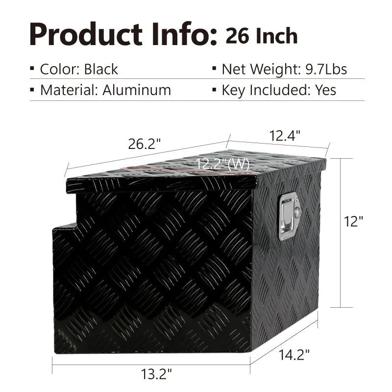 Black aluminium alloy 26-inch toolbox with T-casting box construction for professional tool storage