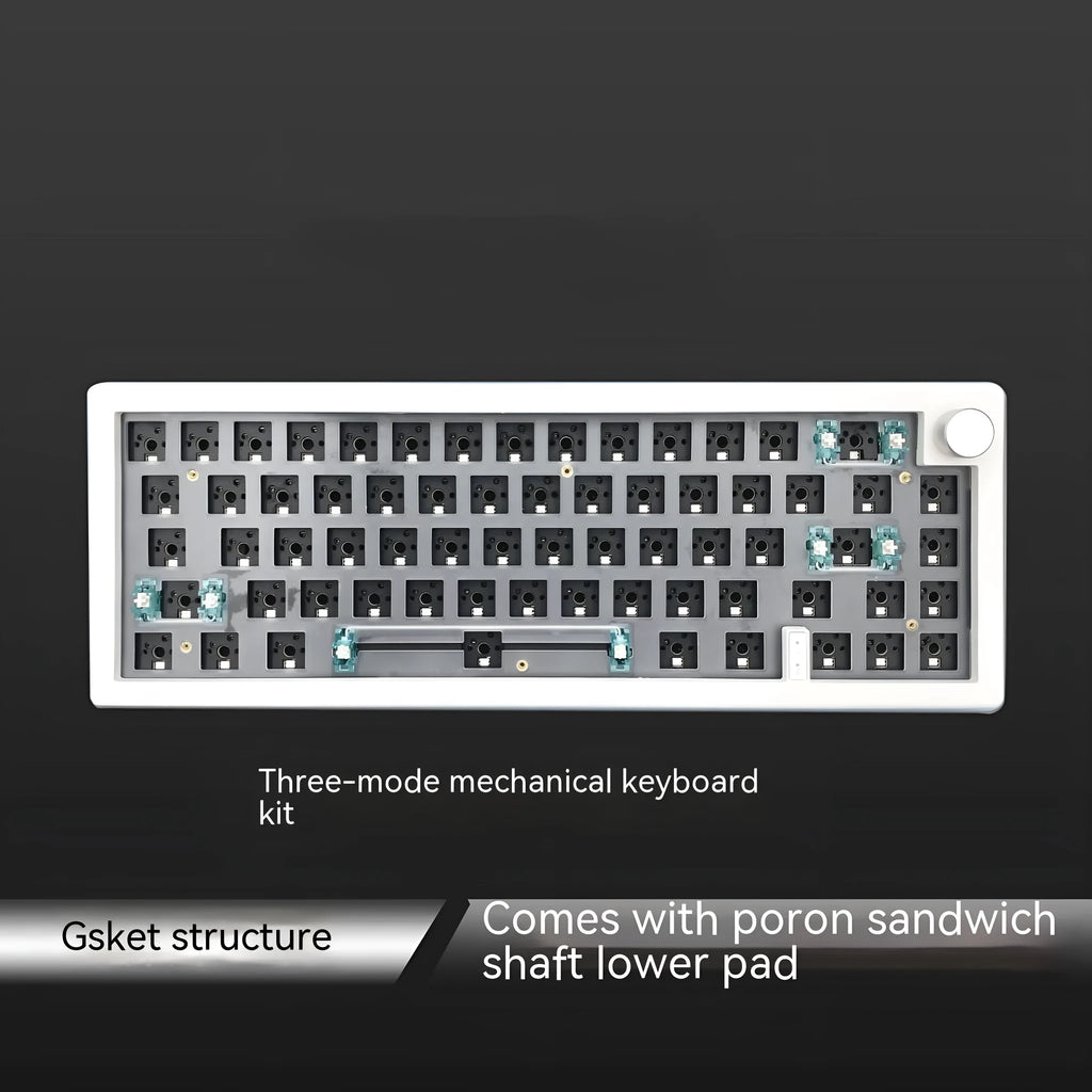 DIY mechanical keyboard kit with RGB lighting in seven colour options showing hot-swap sockets