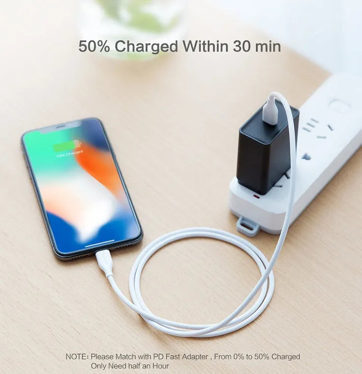 White USB-C to Lightning charging cable with 2m length for iPhone and iPad