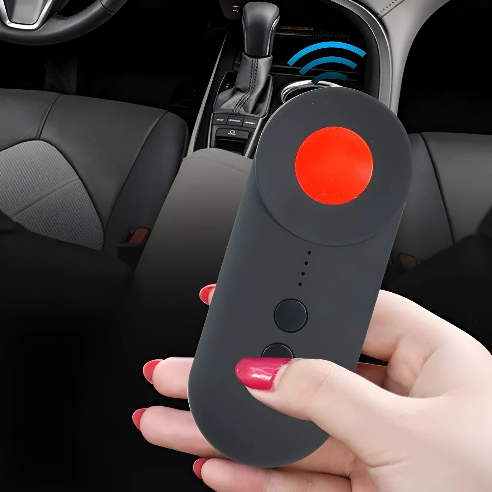 Black GPS and camera detector with compact rectangular design showing Micro USB charging port