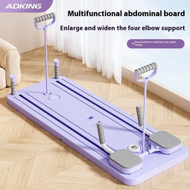 Purple PP plastic fitness board with automatic rebound abdominal wheel for home workouts