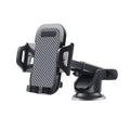 Black universal car phone holder with adjustable arms for 4 to 7 inch smartphones.