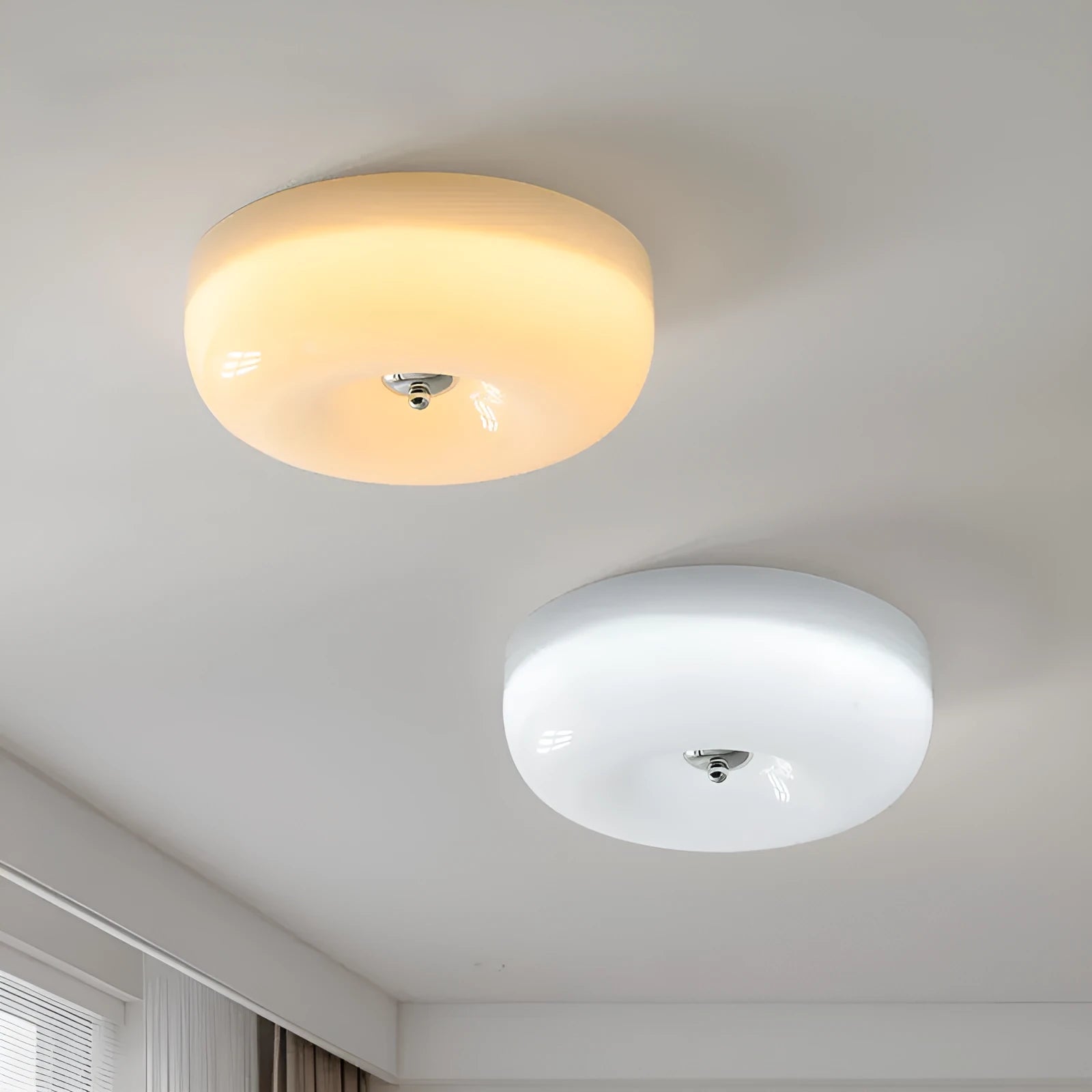 American style cream coloured bedroom ceiling light fixture with three-colour settings.
