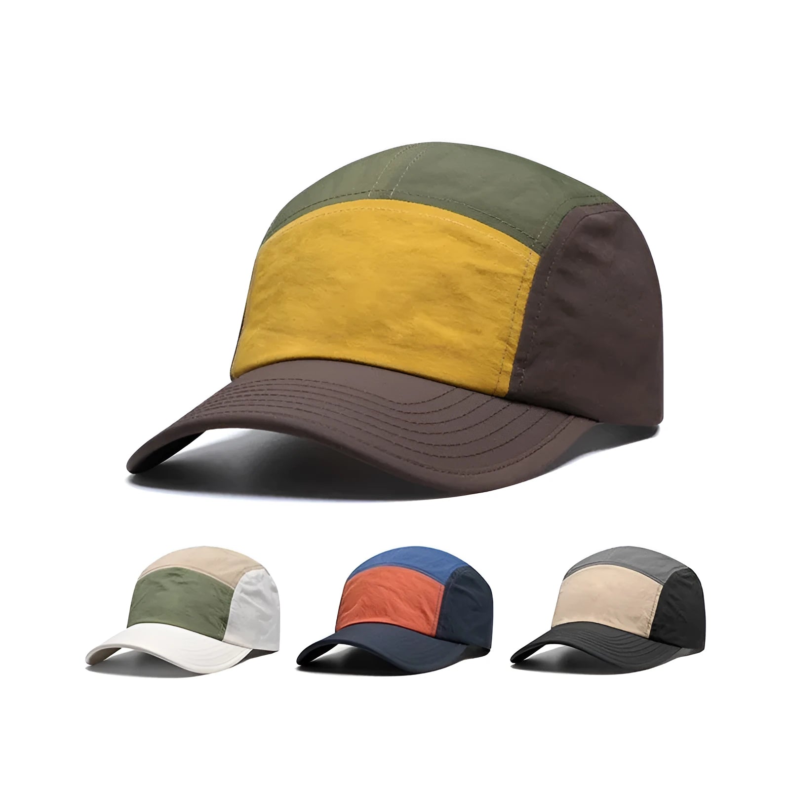 Men's quick-drying cotton-polyester baseball cap with curved brim in khaki colour