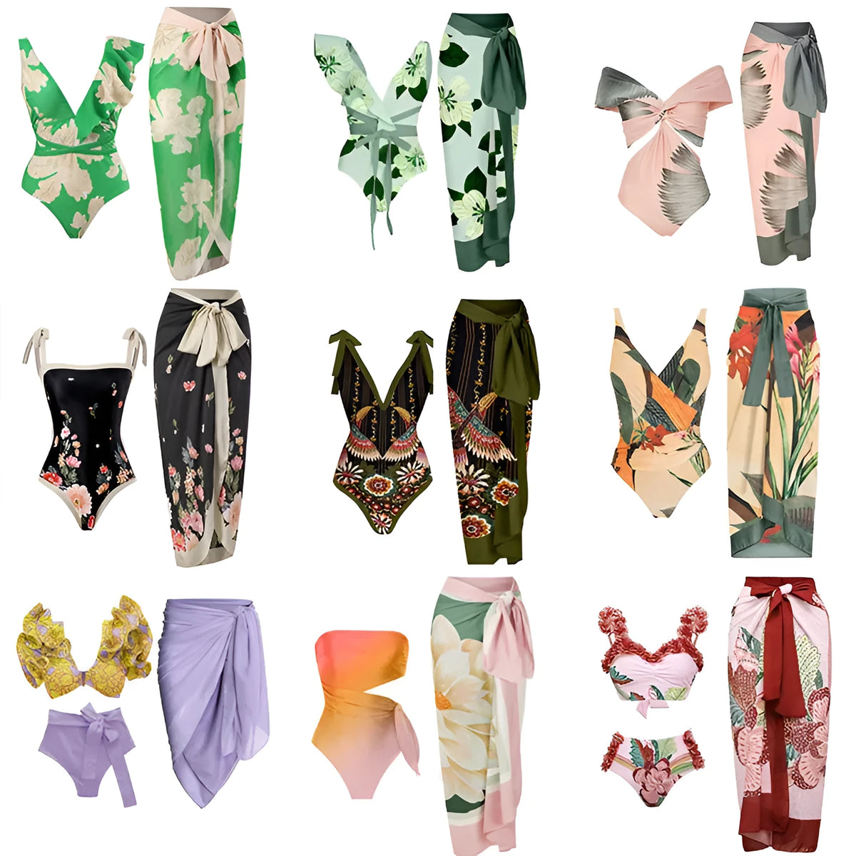 Siamese conservative belly covering one-piece bikini swimsuit with French retro pattern in Y2 stone colour for women