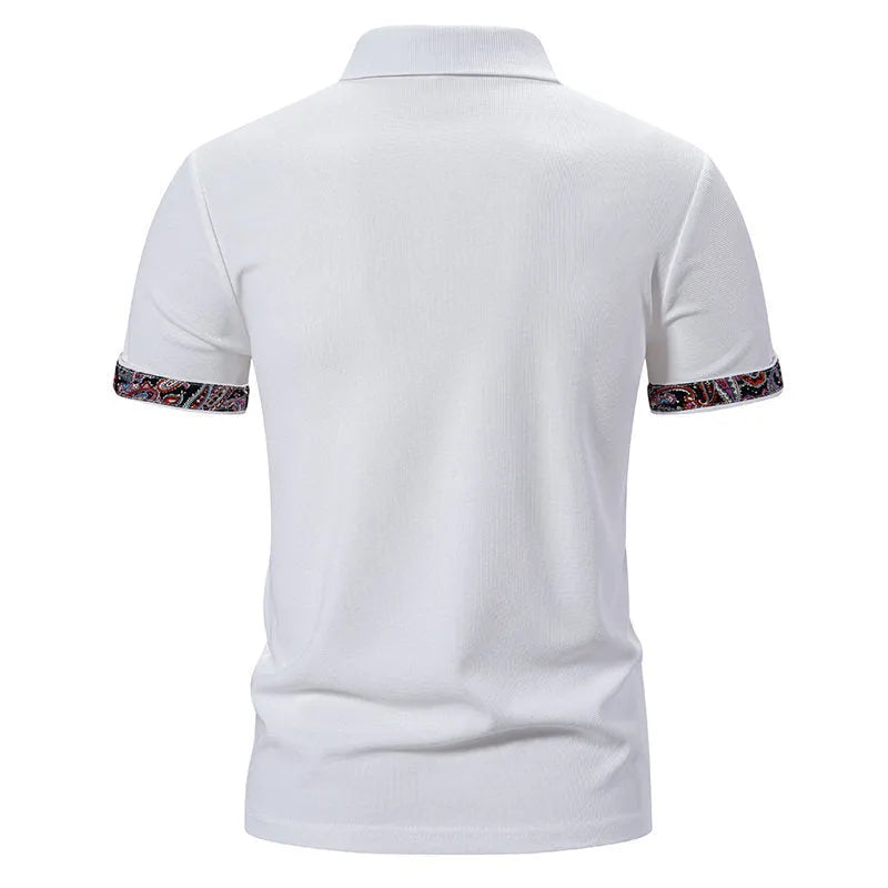 Men's cotton blend polo shirt in navy blue with short sleeves and a turnover collar.