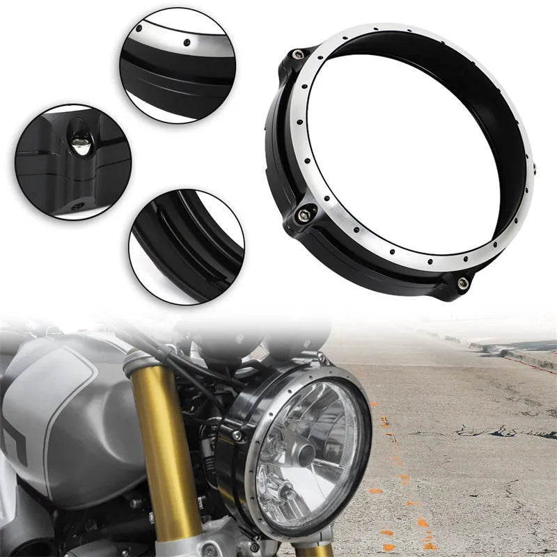 Black CNC aluminium headlight cover frame for BMW R NINE T Scrambler motorcycle 2014-2017 models
