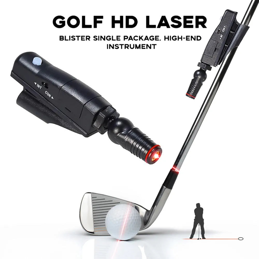 Matte black golf laser aiming instrument attached to putter for alignment practice