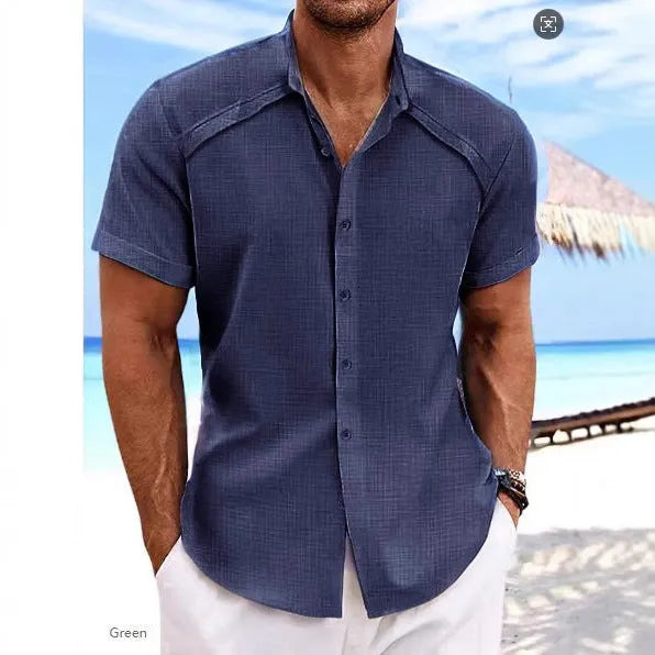 Hawaiian casual short sleeve solid colour shirt in cotton blend fabric for summer wear