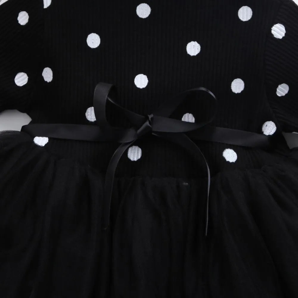 Baby girls long sleeve lace tutu dress in black, pink, or white for 1st birthday parties and christenings