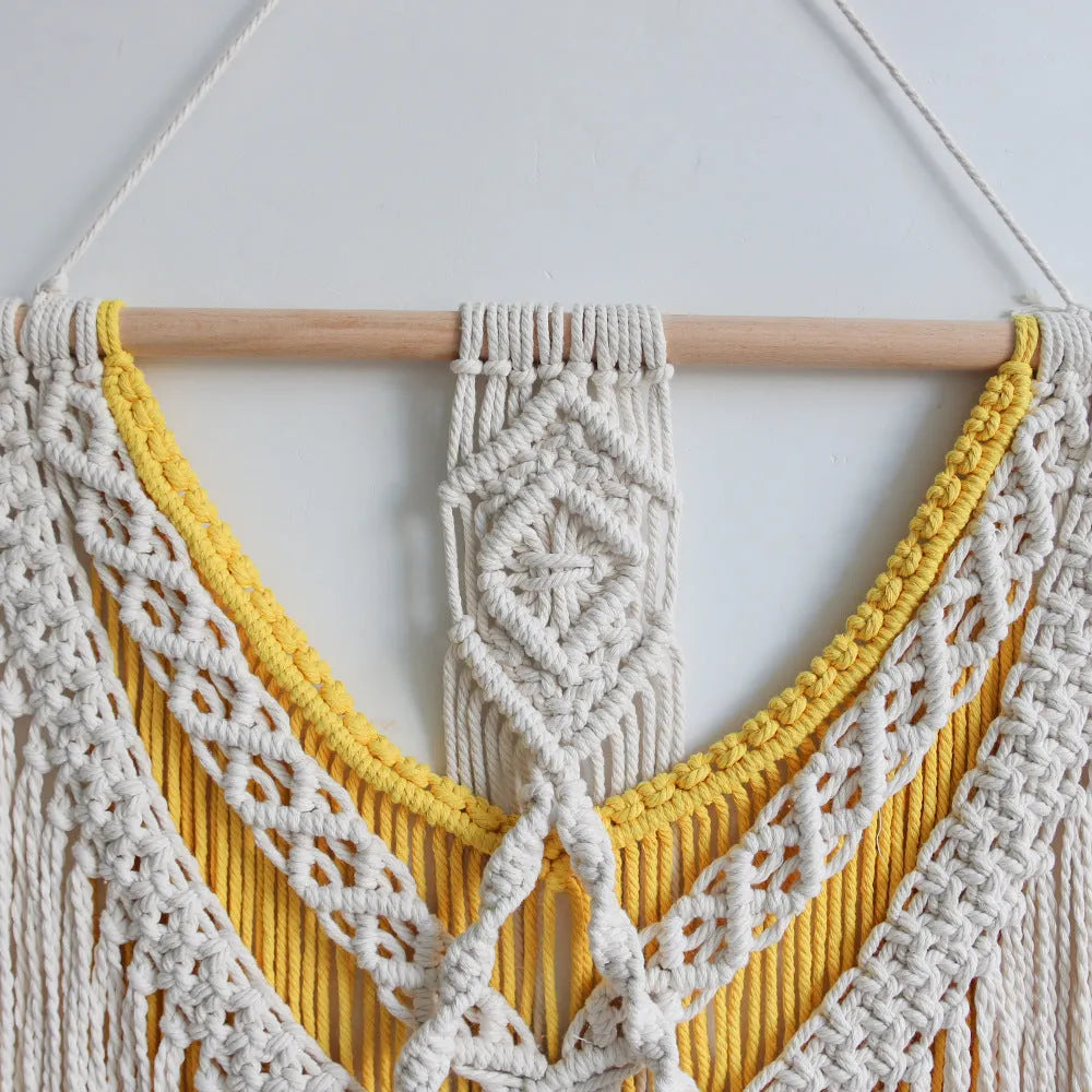 Hand-made woven cotton tapestry rectangular shape 120x95cm creamy-white colour Nordic style