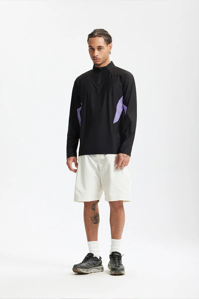 Men's solid colour lightweight polyester shirt with stitching detail in long sleeve and short sleeve styles