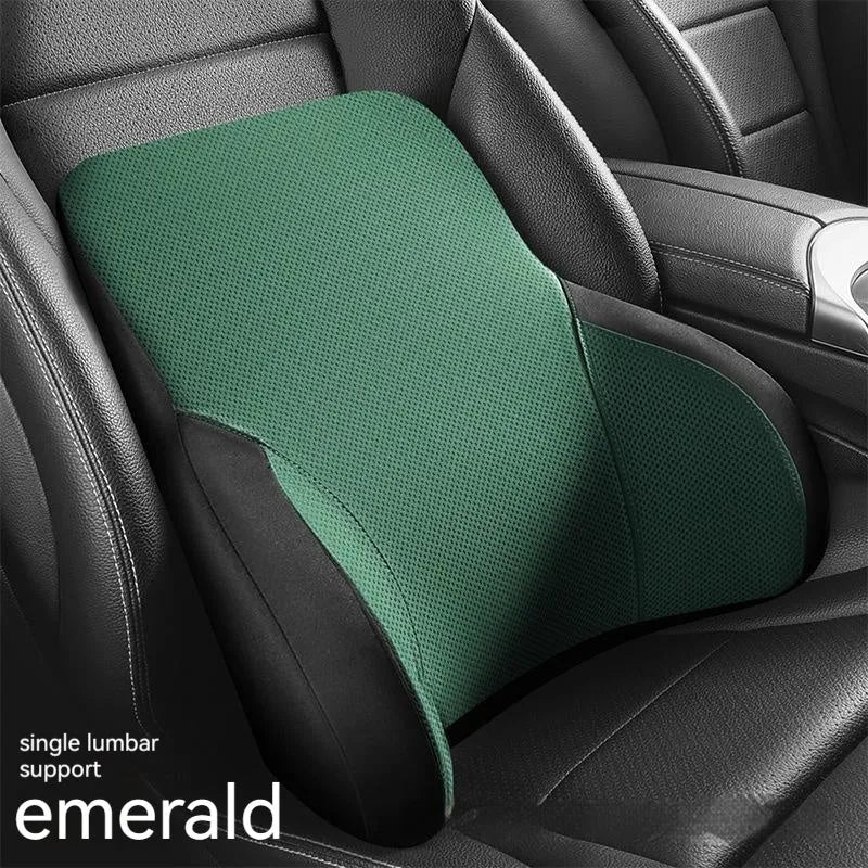 Memory foam car headrest pillow and matching lumbar support pillow with knitted fabric.