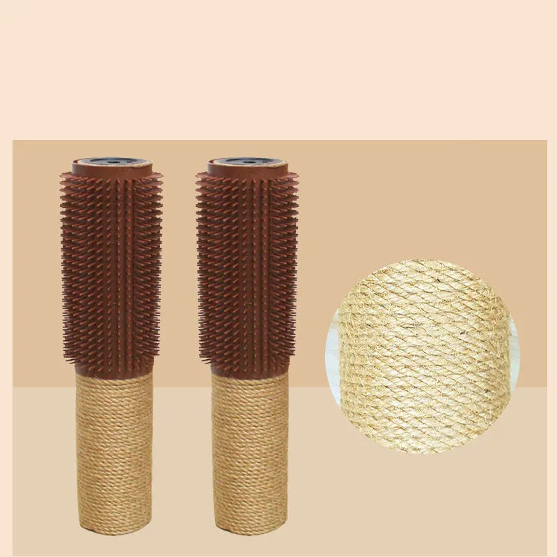 Brown sisal scratching post for cats measuring 30cm tall on wooden floor