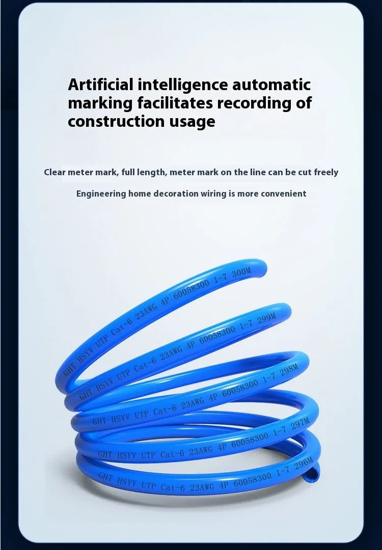 305-metre reel of blue Cat6 oxygen-free copper network cable with gigabit and 10-gigabit ethernet support