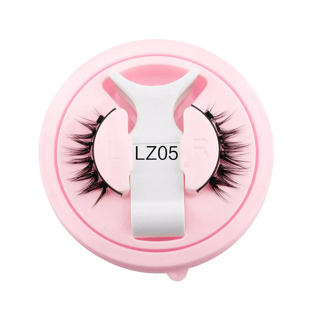 Glue-free reusable waterproof false eyelashes in thick artificial fibre, showing multiple style options.