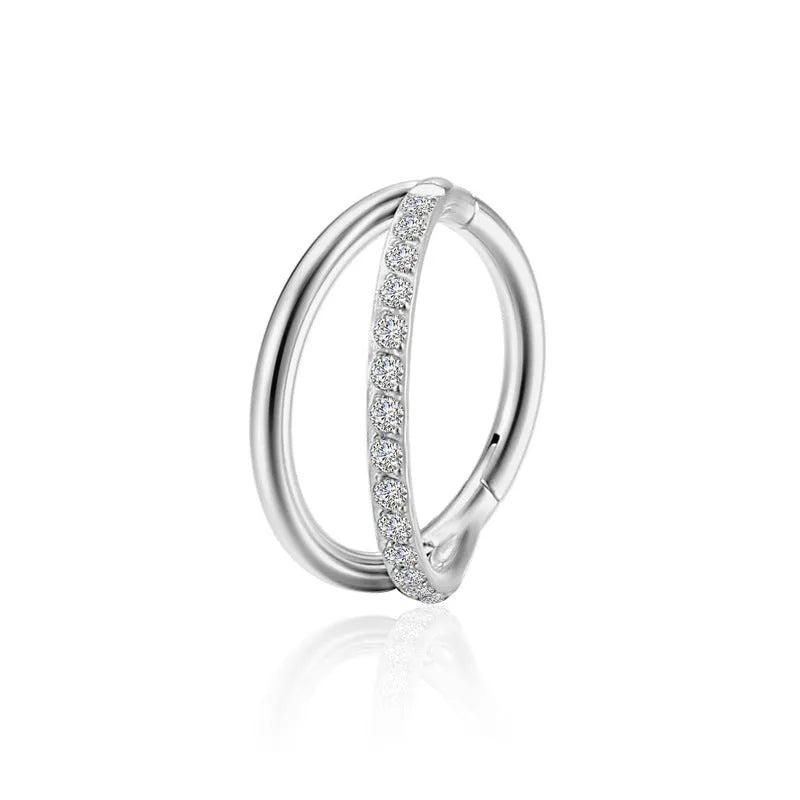 Titanium alloy nose ring stud shown in silver, gold, black and rose gold finishes with and without diamonds.