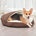 Brown removable cloth dog kennel bed shown next to a grey one, both soft-sided indoor crates for dogs.