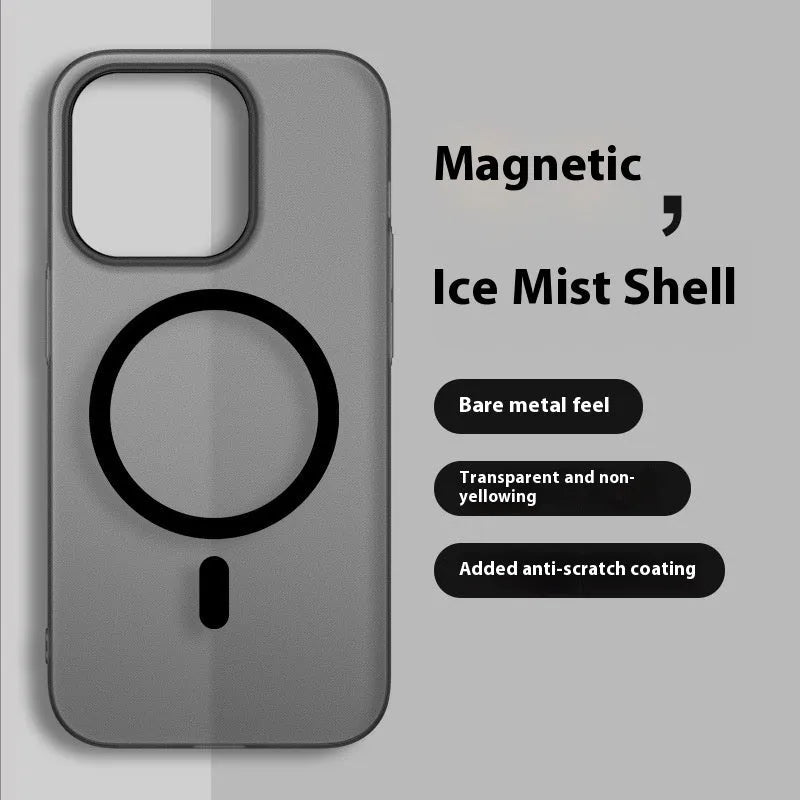 Frosted magnetic PC phone case for iPhone in transparent pink colour with full coverage design