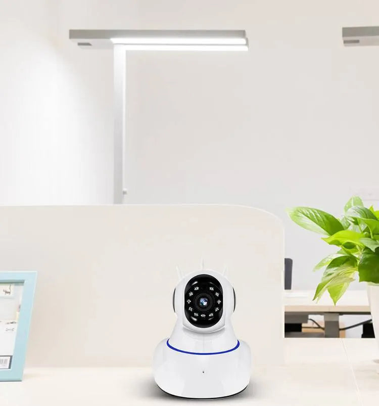 White dome-style wireless security camera with 2MP resolution for indoor and outdoor monitoring