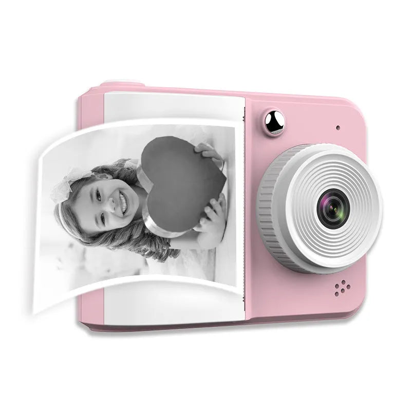 Mini portable photo printing camera in blue or pink standard with 2.4 inch ABS plastic body and included printing paper and lanyard