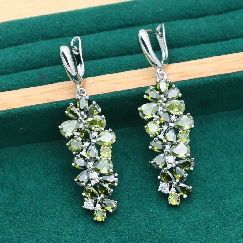 Retro copper alloy jewelry set with zircon floral pattern in olive and purple colors