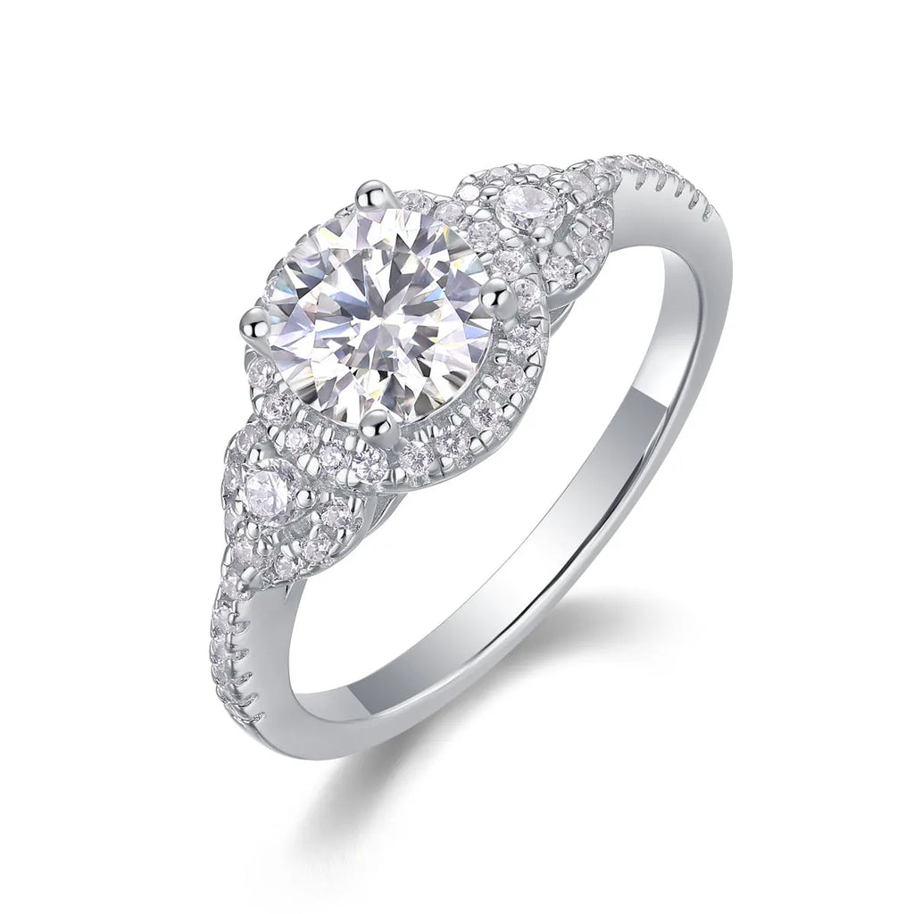 1 carat moissanite ring in S925 silver with platinum plating, sizes 5 to 9, 3.2 grams, with GRA certificate and gift box