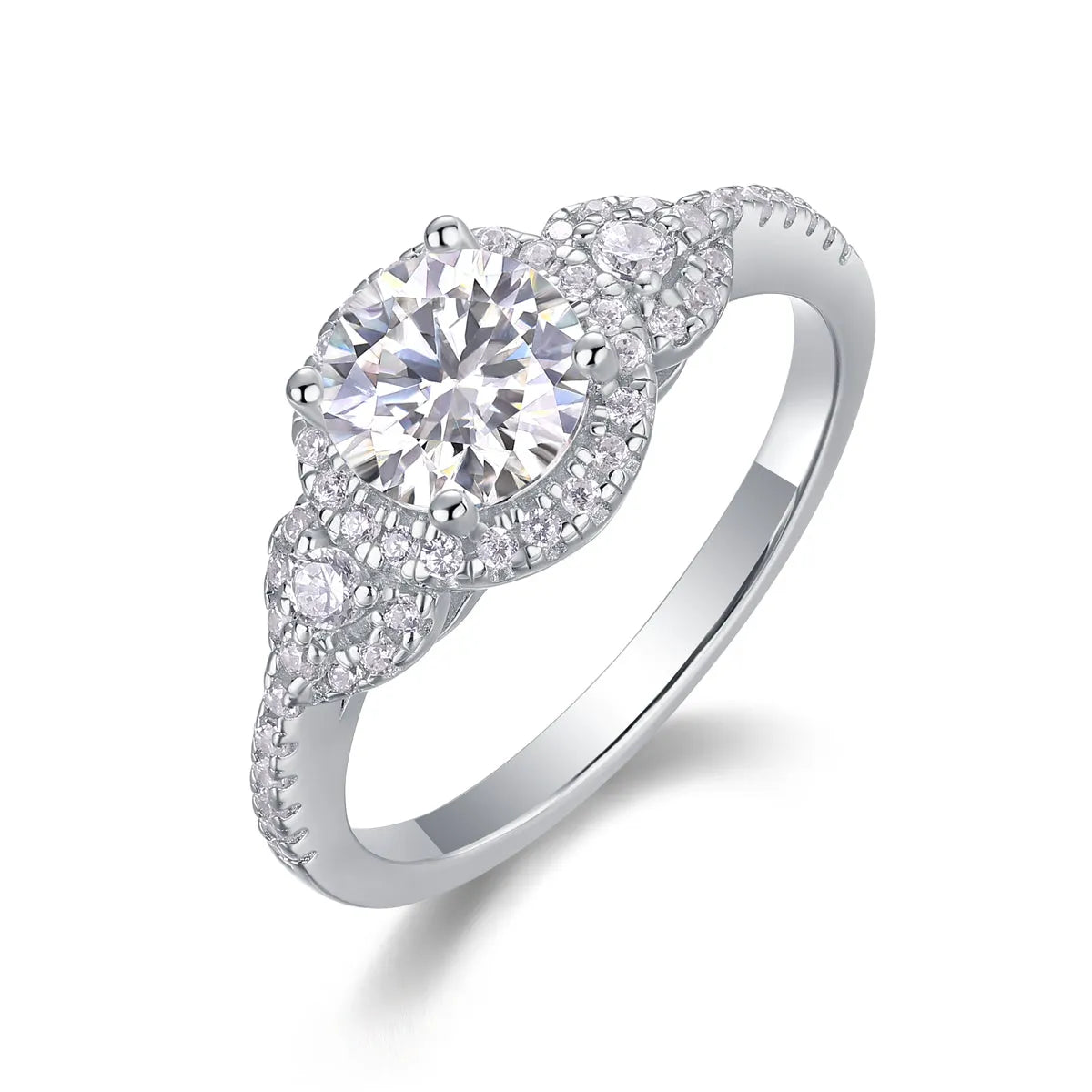 1 carat moissanite ring in S925 silver with platinum plating, sizes 5 to 9, 3.2 grams, with GRA certificate and gift box