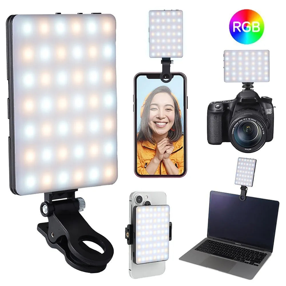 Clip mount LED fill light for mobile phone photography with compact design