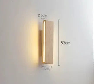 Solid wood Nordic Japanese style LED wall lamp mounted on bedroom wall with warm light, available in 22cm 32cm 52cm sizes