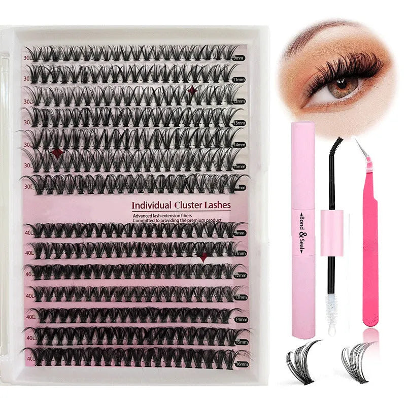 Mixed package of DIY cluster false eyelashes in 30D and 40D densities with application tweezers