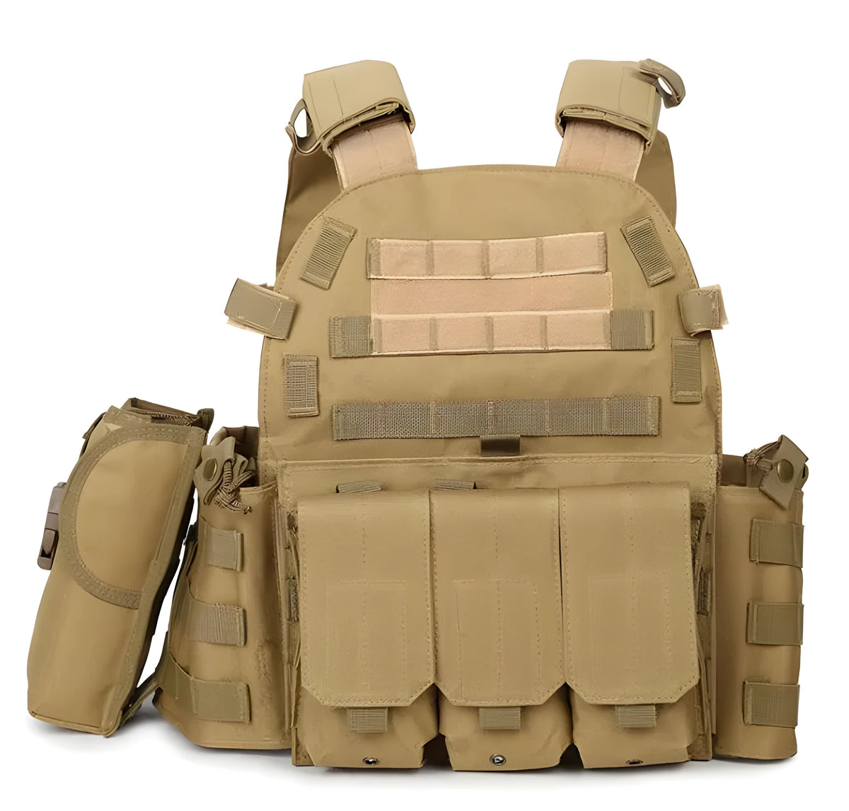 Tactical Molle plate carrier vest in Oxford with 3 detachable accessory bags, size 40cm x 25cm x 44cm