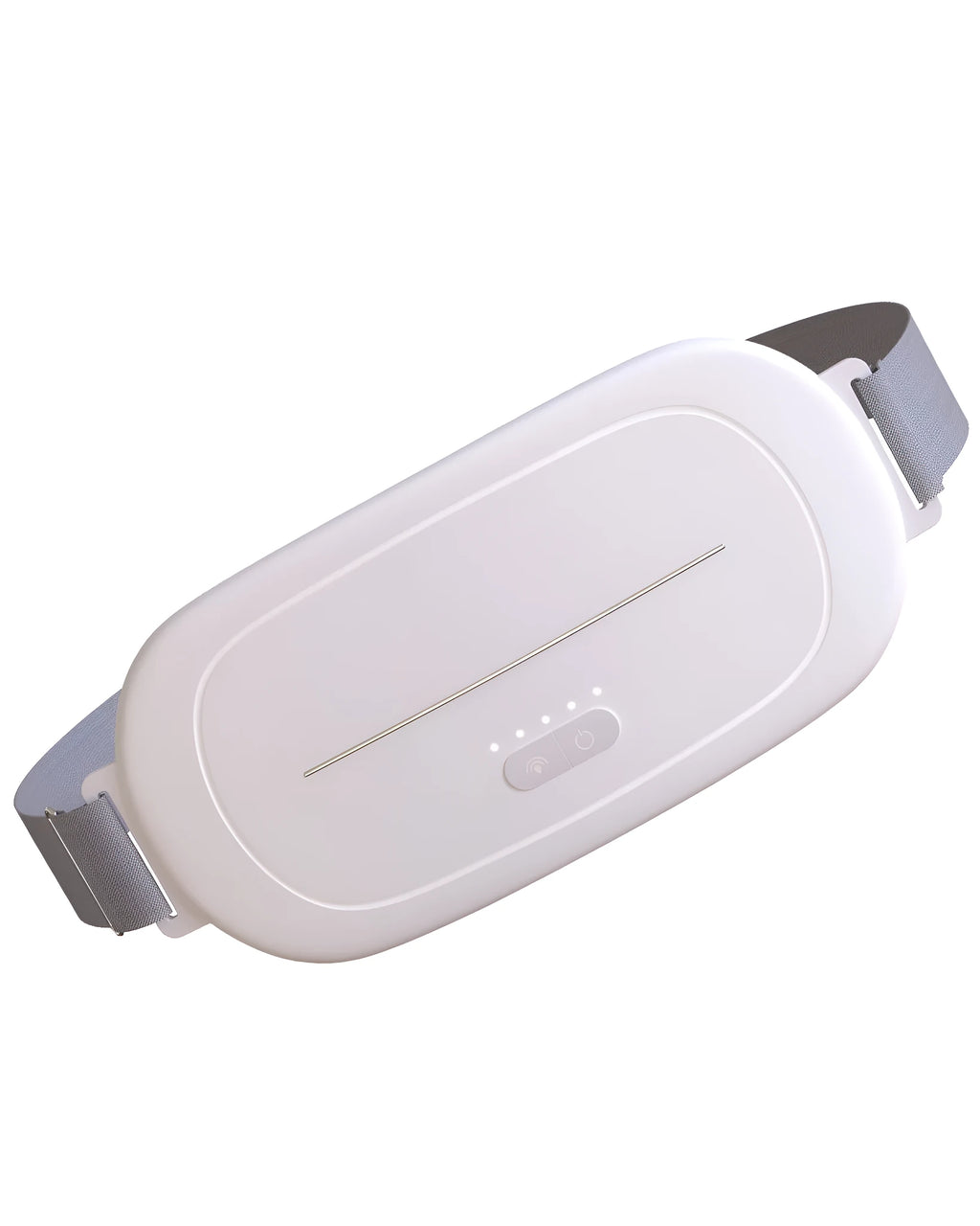 White portable uterine warming device with adjustable strap on a grey background