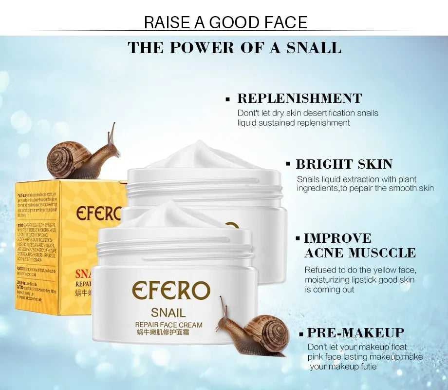 30g snail face cream moisturiser in jar for dry and normal skin, brightening and pore care