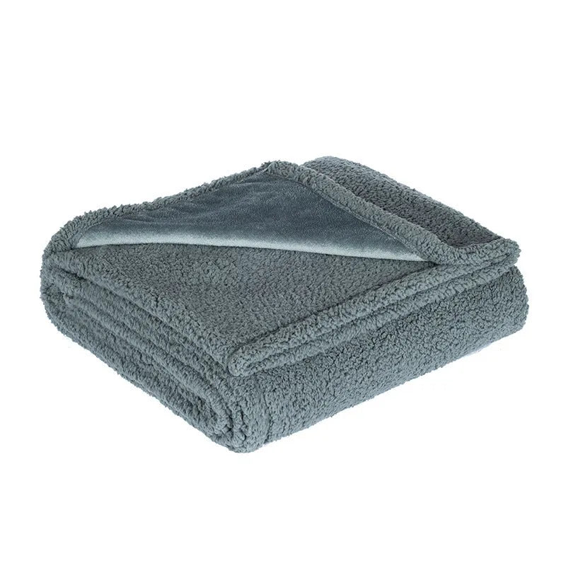 Water-proof flannel cotton velvet blanket in black, gray, and brown with multiple size options from XS to XL for outdoor camping and home use