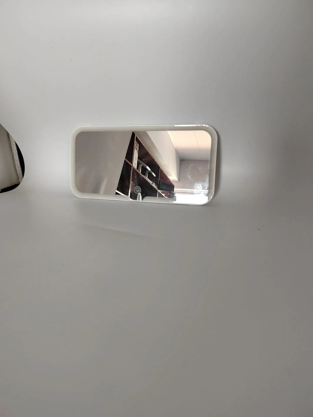 White car sun visor make-up mirror with LED light, ABS frame, aluminium mirror, 24.2 x 12 cm