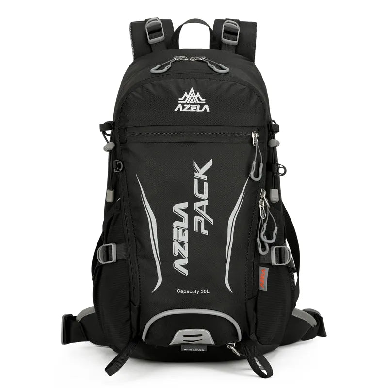 AZELA 30L orange hiking backpack with multiple compartments for trekking, camping and travel