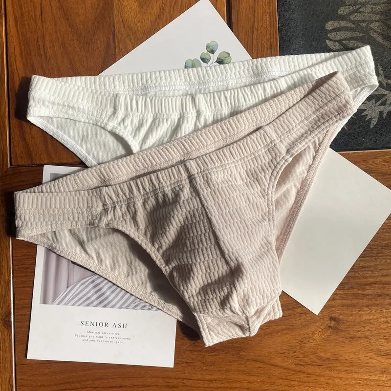 Men's pure cotton triangle underwear briefs in solid skin color black white and apricot mid-waist style