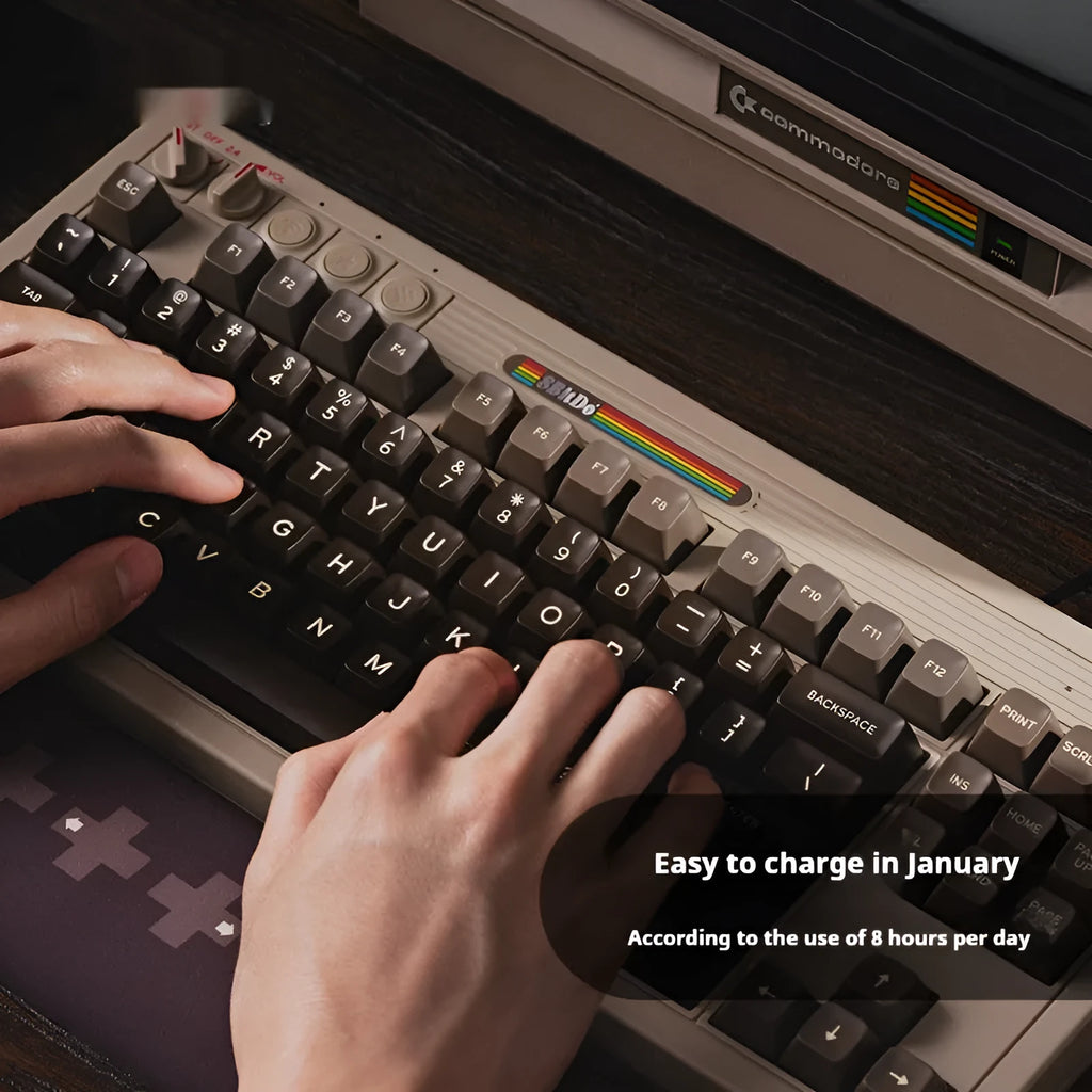 Retro mechanical gaming keyboard with Bluetooth wireless and C64-inspired 87-key design