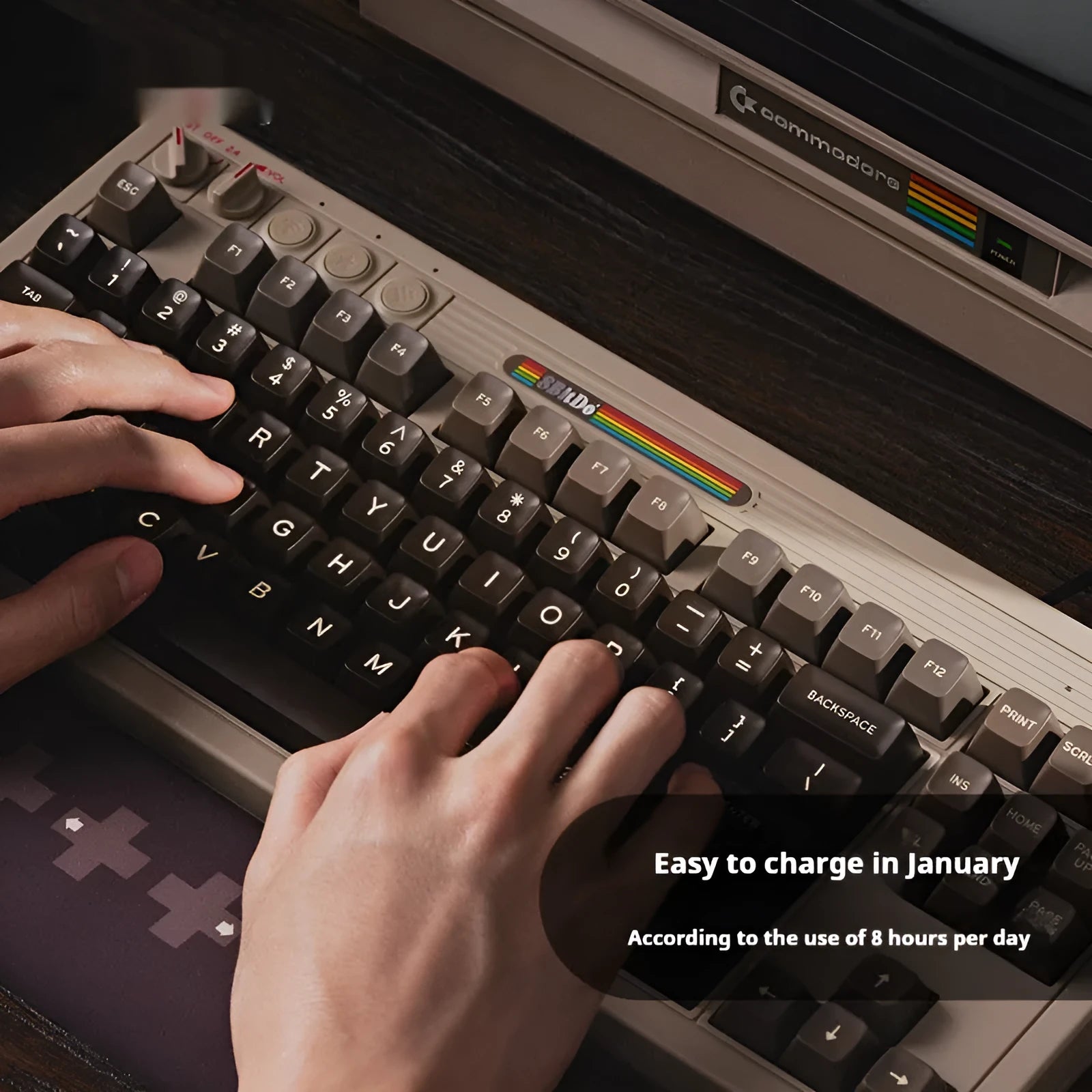Retro mechanical gaming keyboard with Bluetooth wireless and C64-inspired 87-key design