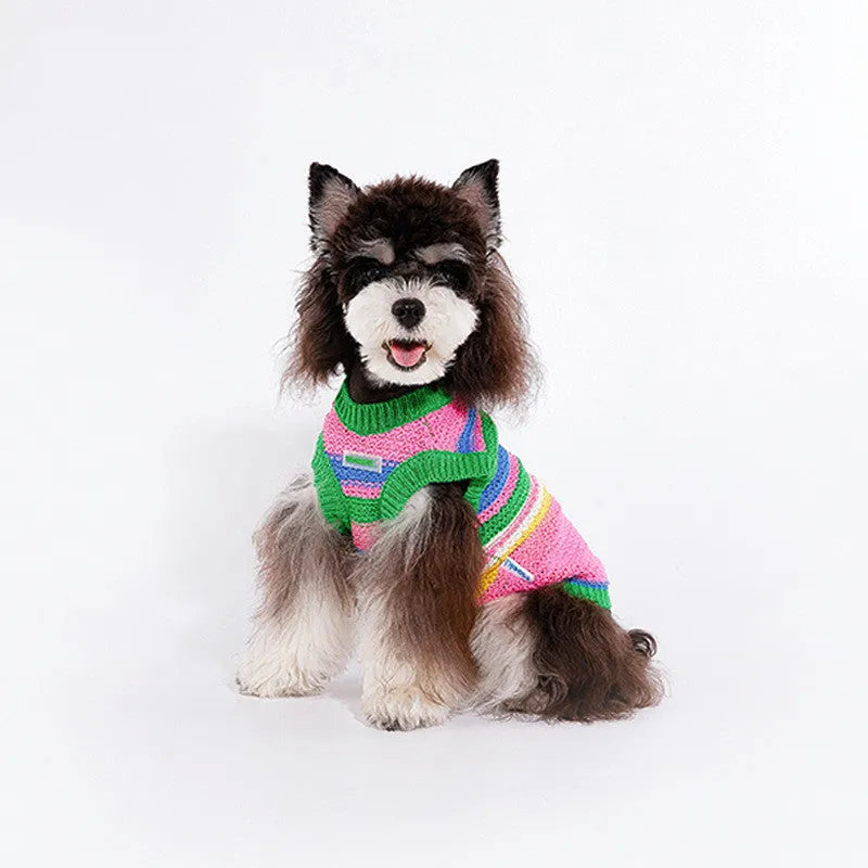 Pink and green dog clothes vest in cotton acrylic blend, sizes XXS to XXL for small and medium dogs